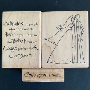 Lot Of 3: Marriage Wedding Soulmates Love Themed Wood Mounted Rubber Stamps